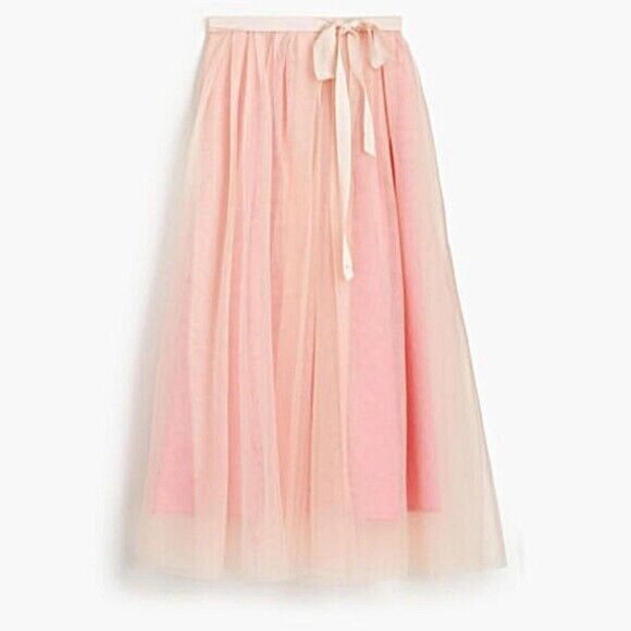 NWT J.Crew Tulle Ball Skirt in Pale Buff Pink Pleated Ribbon Belt A-line Maxi 4,Specials : American Fashion Style Bags On Sale